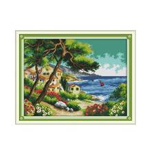 Seaside village cross stitch kit animal18ct 14ct 11ct count print stitching embroidery DIY handmade needlework plus 2024 - buy cheap