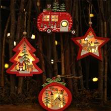 Colgantes de madera con luz LED para decoración del hogar, adornos de árbol de Navidad, estrella, coche, manualidades de madera, para fiesta de Navidad, Año Nuevo 2024 - compra barato