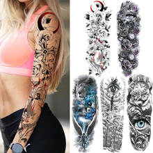 Сексуальные лунные цветы, временные татуировки для женщин, мужчин, взрослых, полная рука, 3D дьявольский глаз, наклейка-тату розы, искусственный лев, черные татуировки, Декор 2024 - купить недорого