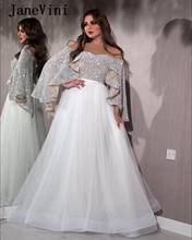 JaneVini/блестящие вечерние платья с блестками в Дубае и арабском стиле, длинные платья размера плюс с открытыми плечами и длинным рукавом из белого тюля, вечерние платья 2024 - купить недорого