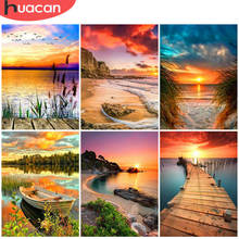 HUACAN Diamond Art Painting Seaside Landscape Cross Stitch Full Drill Diamond Mosaic Sunset Wall Decoration 2024 - buy cheap