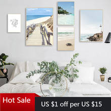 Impresión de paisaje de Mar Tropical, pintura en lienzo de Faro, puente costero, imágenes artísticas de pared, póster nórdico, estética, decoración de habitación 2024 - compra barato