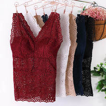 Sexy Lace Long Cami Bra Crochet Vest Solid Color Women Floral Cami Padded Vest 2024 - buy cheap