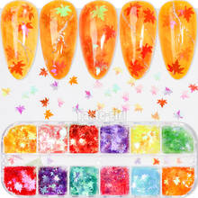 12 Grids/Set Holo Multicolor Sequins Chameleon Nail Art Glitter Fall Leaves Design Laser Maple Leaf Nail Decorations Manicure 2024 - buy cheap