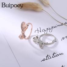 Buipoey Rose Gold Shiny Bow-knot Rings For Women Original Girls Stackable Silver Color Rings Couple Wedding Engagement Gift 2024 - buy cheap