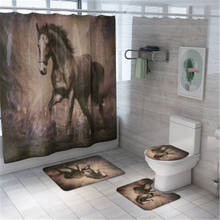 4Pcs/set Bathroom Mat Set Animals Horse Bath Mat Coral Fleece Shower Curtain Non-slip Floor Mat Washable Bathroom Toilet Rug 2024 - buy cheap