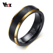 Vnox Tungsten Carbide Wedding Bands 6mm Gold Line Ring Black Matte Finished Male Engagement Anel Jewelry 2024 - buy cheap