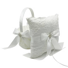 Cesta de decoración de boda para niña y flores, anillo de boda, almohada, lazo, lazo de encaje, cinta de decoración de cristal, cesta de flores 2024 - compra barato