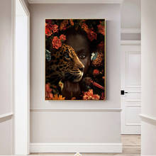 Black Women Animals Flower Poster and Prints Wall Art Canvas Painting Leopard and Black Women Picture for Living Room Home Decor 2024 - buy cheap