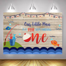 Fondo de fotografía de cumpleaños de Little Man is o-fish-Ally is Turning One, cartel de fiesta con tema de pesca, Fondo de peces de mar, madera marrón 2024 - compra barato