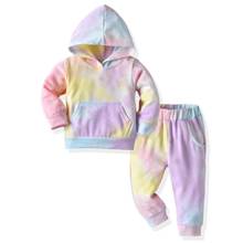 1-5 anos da criança meninas conjuntos de roupas tie dye print manga comprida hoodies moletom + calças roupas casuais crianças fatos de treino 2024 - compre barato