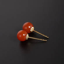 DMBS187 Liangshan-pendientes de ágata roja del Sur para mujer, aretes de Jade de oro de 18K, amarillo Natural, personalizable 2024 - compra barato