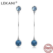 LEKANI-pendientes largos de Plata de Ley 925 para mujer, aretes colgantes de cristal austriaco, color azul, para compromiso, envío a novia 2024 - compra barato