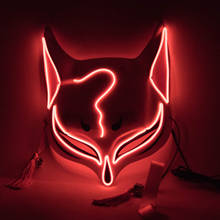 LED Fox Mask Japanese Cosplay Mask Luminous Party Half Face PVC Fox Masks Masquerade Lights Cat Mask NO BATTERY Helmet 2024 - buy cheap