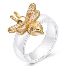 2021 nova abelha anel de cerâmica jóias finas 2 cores cristal de swarovskis europeu e americano explosão casal anéis 2024 - compre barato