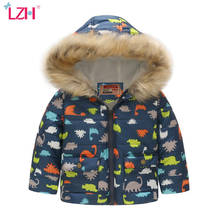 LZH 2021 Autumn Winter Cute Cartoon Jacket Hooded Fur Collar Children Cotton Clothing Jacket For Girls Kids Outerwear Coat Warm 2024 - buy cheap