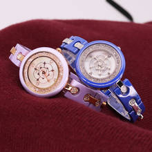 Relógio feminino rosas camélia melissa flor transparente, pulseira de cerâmica bracelete cristais 2024 - compre barato
