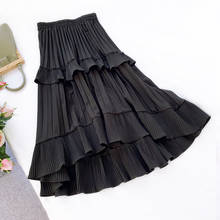 2020 Fashion Autumn Pleated Skirt Good Quality High Waist Women Flounding Irregular Hem Midi Skirts Saia Faldas Jupe Femme 2024 - buy cheap