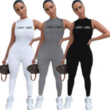 Lucky Lable-mono con bordado de letras para mujer, ropa deportiva sin mangas, cuello redondo, ajustado, elástico, para Yoga, Verano 2024 - compra barato