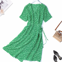 Женское платье из 100% чистого шелка с рукавами-крылышками, Двухслойное Зеленое Длинное платье с цветочным принтом M L XL JN410 2024 - купить недорого