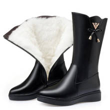 Botas femininas quentes e elegantes de inverno, sapatos baixos e antiderrapantes de cavaleiro, bota de lã grossa, couro genuíno, botas de neve, novo, 2021 2024 - compre barato
