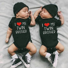 Eu amo meu irmão gêmeo letras imprimir bebê recém-nascido bodysuit manga curta infantil do bebê menino menina macacão onesies bebê gêmeos roupas 2024 - compre barato