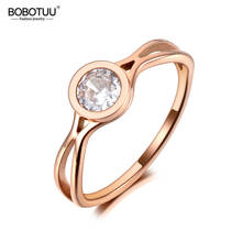 BOBOTUU Office Style Titanium Stainless Steel Love CZ Crystal Rings Rose Gold Simple Cocktail Party Ring For Women Girl BR20029 2024 - buy cheap