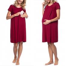 Verão vestido de amamentação roupas grávidas maternidade maternidade pijamas manga curta com botão cintura alta solto 4 cor 2024 - compre barato