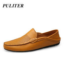 PUTILER Genuine Leather Casual Shoes Men Luxury Brand Loafers Men Moccasins Breathable Slipon Black Driving Shoes Plus Size Skor 2024 - buy cheap