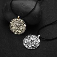 Qiamni triplo lua deusa flor de lótus colar gravado bruxaria olho mau belo talismã amuleto wiccan jóias presente 2024 - compre barato