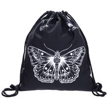 New Butterfly TATOO Black Drawstring Bag Casual Mochila Cuerda Out Door Drawstring Backpack Women Men Modis String Bag Girl 2024 - buy cheap