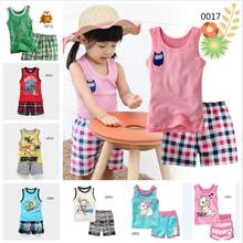 Kids Pajamas Baby Boys Clothing Cartoon Costume Vest Top + Plaid Shorts Cotton Pijamas Children Girls Sleepwear Sets Hot Summer 2024 - buy cheap