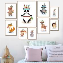 Fox Panda Hedgehog Sika Deer Rabbit Owl Wall Art Canvas Painting Nordic Posters And Prints Cartoon Wall Pictures Kids Room Decor 2024 - buy cheap