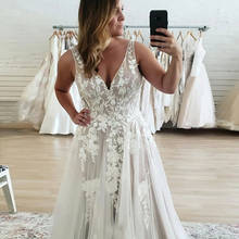 Chic Deep V-neck Lace Wedding Dress Sexy Back Vestido de Novia Sweep Train Country A-line Bridal Gown 2020 2024 - buy cheap