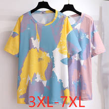 New 2021 Summer Plus Size Women Clothing Tops For Women Large Loose Short Sleeve Print Colorful O Neck T-shirt Blue Pink 7XL 2024 - buy cheap