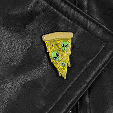 Alien pizza enamel pins Yellow pizza food art badges brooches Clothes backpack bag Lapel pin Science fiction jewelry women gifts 2024 - buy cheap
