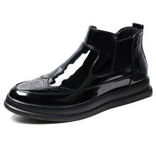 men fashion wedding party dress patent leather boots carving brogue shoes black chelsea boot ankle platform botas masculinas man 2024 - buy cheap