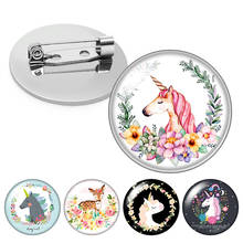 Cartoon animals unicorn giraffe deer Flamingo Panda fashion Glass cabochon Brooch Dome Photo Jewelry Brooches Pin Men Woman Gift 2024 - buy cheap