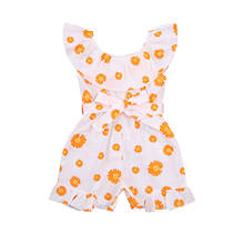 New Girl’s Summer Casual Sleeveless Jumpsuit Fresh Daisy Printed Ruffles Bandage One-piece Short Pants 2024 - buy cheap