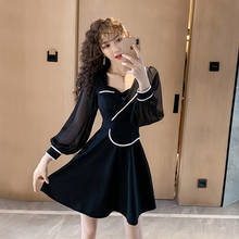 Vestido corto de estilo coreano con manga larga para mujer, pasarela de marca en minivestido de contraste para otoño e invierno, 2019 2024 - compra barato