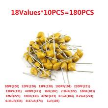 Kit de condensador 180 Uds = 18 valores * 10 uds, paquete de capacitancia monolítica 101/103/103/104/105/223/224/471/. Juego surtido de P PF UF NF, 5,08 MM 2024 - compra barato