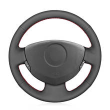 Cubierta de cuero Artificial para volante de coche, cosido a mano, color negro, para Renault Clio 2, 2001-2008, Twingo 2, 2007-2014, Dacia Sandero 2024 - compra barato