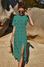 Mulheres elegantes verão vestido longo senhoras casual manga curta verde flores imprimir vestidos de praia meninas vestidos de verão 2024 - compre barato