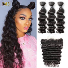 BAISI Hair Brazilian Natural Wave 8A Virgin Hair Weave 3 Bundles with 13x4 Lace Frontal 100% Human Hair 2024 - buy cheap