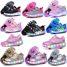 Zapatillas luminosas de dos ruedas para niños y niñas, zapatos de Patinaje con luz Led, calzado de Patinaje con ruedas, europeo 2024 - compra barato
