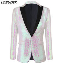 Chaqueta de lentejuelas con cuello esmoquin para hombre, traje de esmoquin para fiesta de graduación y boda, color rosa y blanco 2024 - compra barato