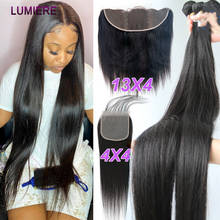 32 36 38 40 inch Peruvian Bone Straight Bundles with Closure Human Hair Wave With Lace Frontal 3/4 Bundles With Closure Lumiere 2024 - buy cheap