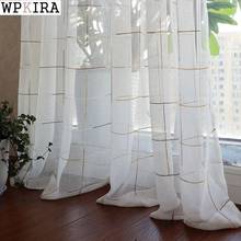 Cortina de tul blanco para sala de estar, cortina de gasa transparente con patrón de celosía para ventana de cocina, persianas modernas M053 y B 2024 - compra barato