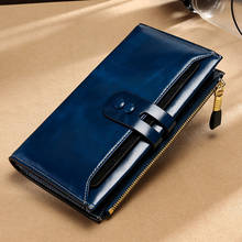 2021 First Layer Cowhide Women's Genuine Leather Wallet Long RFID Clutch Multi-card Retro Oil Wax Skin Purse Zipper Money Bag 2024 - buy cheap