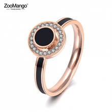ZooMango Stainless Steel Wedding Ring With Glaze Painting & Shinning Rhinestones Rose Gold Color Jewelry Anillos Mujer ZR18137 2024 - buy cheap